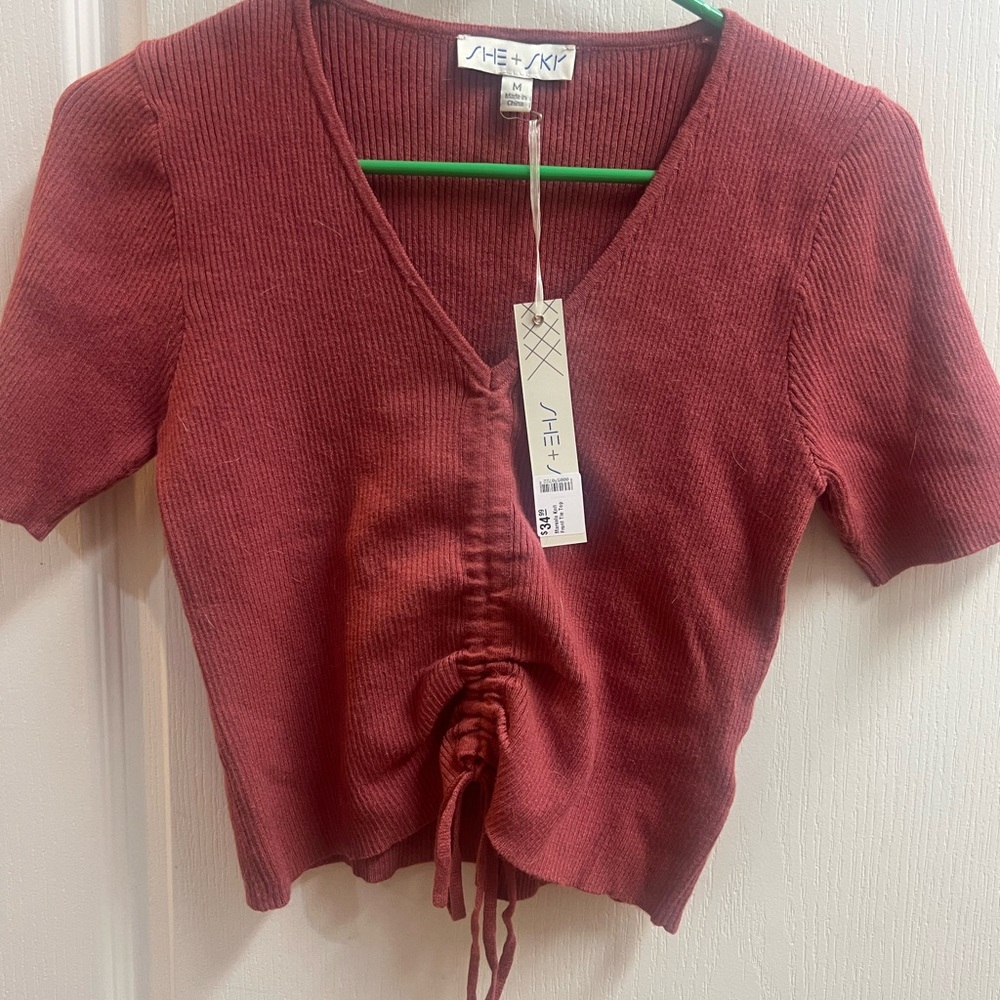 She + Sky Red Ruched Crop Top